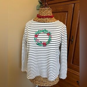 Croft & Barrow cotton stripped wreath Christmas long sleeve tee